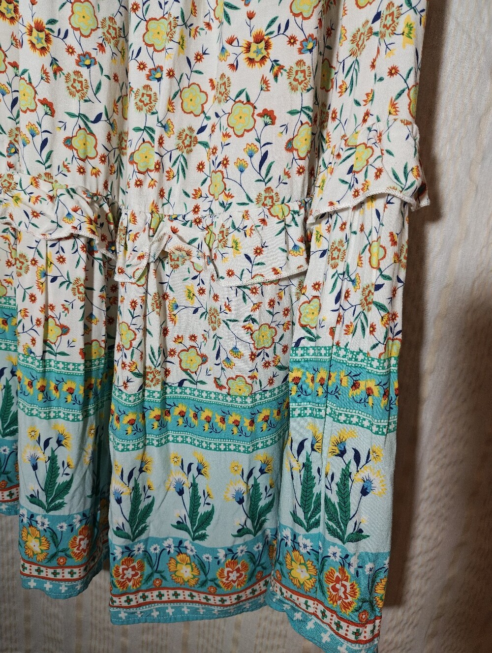 Bohemian Strapless Floral Maxi Dress in Turquoise & White - Picture 4 of 11